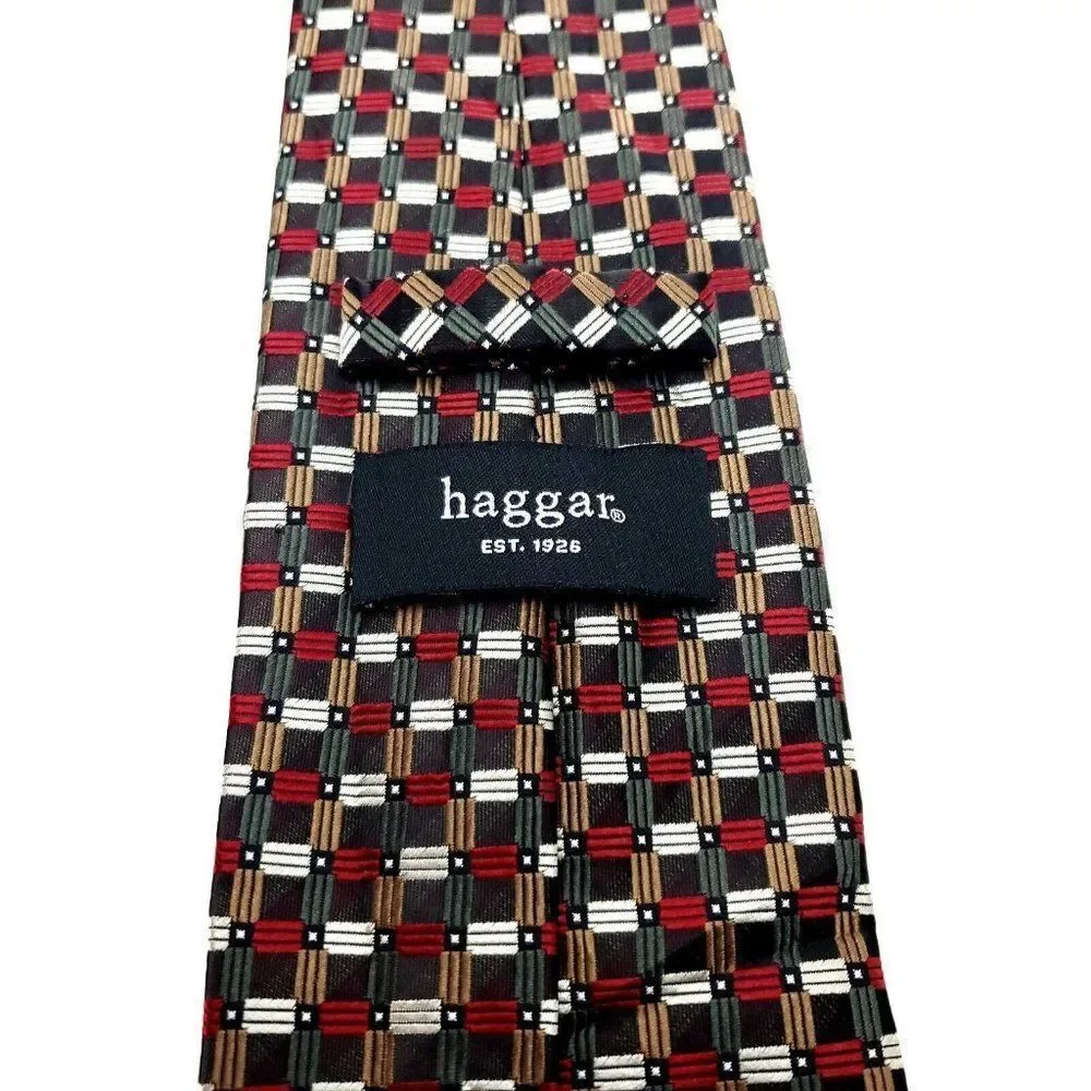 Haggar Multi Colored Polyester Tie Woven Graphic Check‎